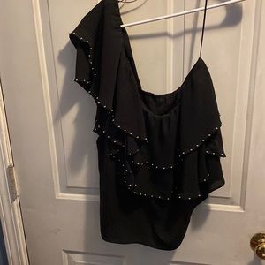 Ladies XL Black one shoulder blouse with silver beading. Never been worn.